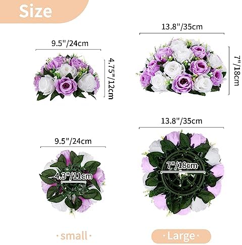 Large Artificial Flower Centerpieces - 10 Pcs 13.8in Diameter Lilac & White Fake Flowers Roses Balls - Silk Faux, alternate