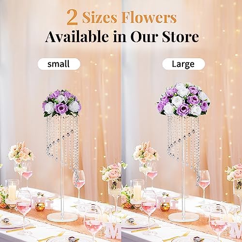 Large Artificial Flower Centerpieces - 10 Pcs 13.8in Diameter Lilac & White Fake Flowers Roses Balls - Silk Faux, alternate