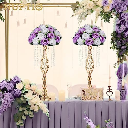 Large Artificial Flower Centerpieces - 10 Pcs 13.8in Diameter Lilac & White Fake Flowers Roses Balls - Silk Faux, alternate