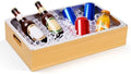 Large Bamboo Ice Bin with Removable Steel Frame, Ice Storage Tray Bucket With Handle Chilled Serving Trays for