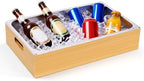 Large Bamboo Ice Bin with Removable Steel Frame, Ice Storage Tray Bucket With Handle Chilled Serving Trays for