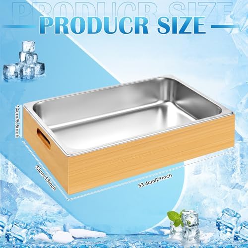 Large Bamboo Ice Bin with Removable Steel Frame, Ice Storage Tray Bucket With Handle Chilled Serving Trays for, alternate