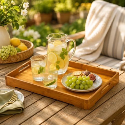 Large Bamboo Serving Tray Decorative Coffee Tea Platter 18 x 13 x 1.2 Inches in 18 x 13 x 1.2 Inches in 18'' X, alternate