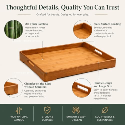 Large Bamboo Serving Tray Decorative Coffee Tea Platter 18 x 13 x 1.2 Inches in 18 x 13 x 1.2 Inches in 18'' X, alternate
