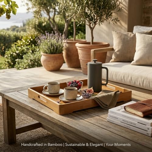 Large Bamboo Serving Tray Decorative Coffee Tea Platter 18 x 13 x 1.2 Inches in 18 x 13 x 1.2 Inches in 18'' X, alternate