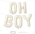 Large Beige Oh Boy Balloons, 40 Inch Cream White Sand OH BOY Balloon Letters with Ribbon, Neutral Ivory Alphabet