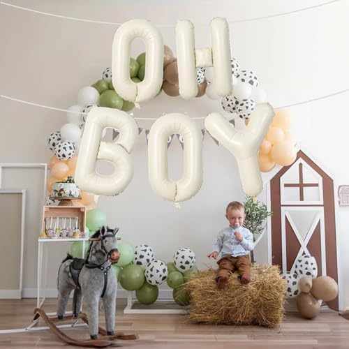 Large Beige Oh Boy Balloons, 40 Inch Cream White Sand OH BOY Balloon Letters with Ribbon, Neutral Ivory Alphabet, alternate