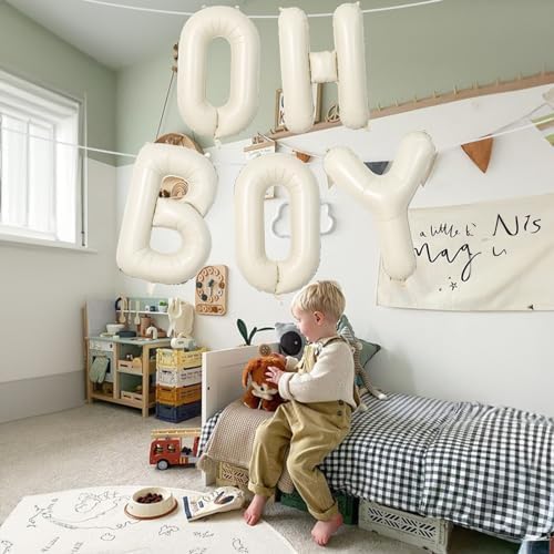 Large Beige Oh Boy Balloons, 40 Inch Cream White Sand OH BOY Balloon Letters with Ribbon, Neutral Ivory Alphabet, alternate