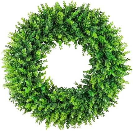 Large Boxwood Wreath Front Door 24'' Artificial Spring Wreaths for Front Door Farmhouse Wedding Green Year Round