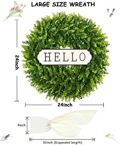 Large Boxwood Wreath Front Door 24'' Artificial Spring Wreaths for Front Door Farmhouse Wedding Green Year Round, alternate