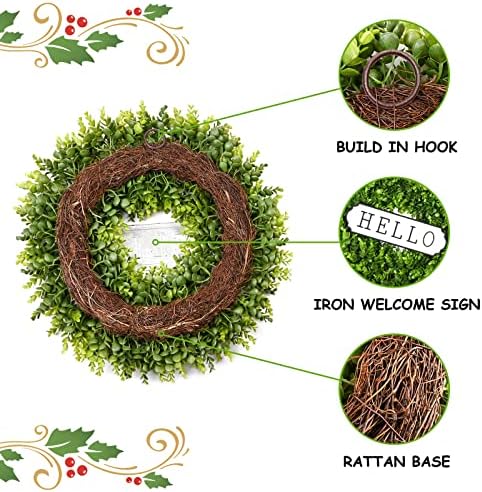 Large Boxwood Wreath Front Door 24'' Artificial Spring Wreaths for Front Door Farmhouse Wedding Green Year Round, alternate