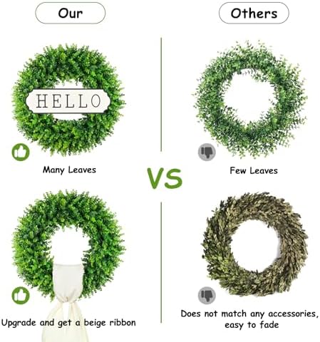 Large Boxwood Wreath Front Door 24'' Artificial Spring Wreaths for Front Door Farmhouse Wedding Green Year Round, alternate