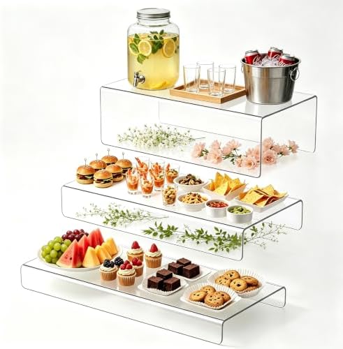 Large Buffet Risers & Display Stands, Clear, 16" 16" 16", 3 Sets in Large Clear 16" 16" 16"