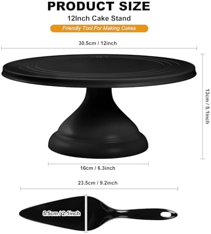 Large Cake Stand 12 Inch with Cake Spatula, Round Bamboo Fiber Cupcake Dessert Stand, Cake Decorating Display, alternate view