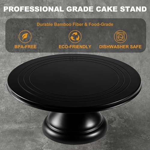 Large Cake Stand 12 Inch with Cake Spatula, Round Bamboo Fiber Cupcake Dessert Stand, Cake Decorating Display, alternate view