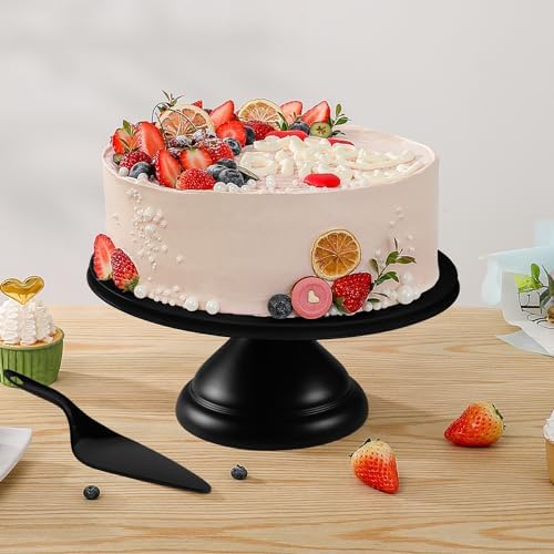 Large Cake Stand 12 Inch with Cake Spatula, Round Bamboo Fiber Cupcake Dessert Stand, Cake Decorating Display, alternate view