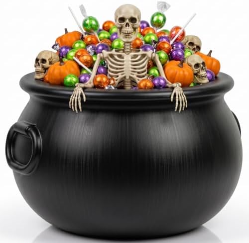 Large Cauldron 18in, Black Witches Cauldron Bowl for Halloween Decor