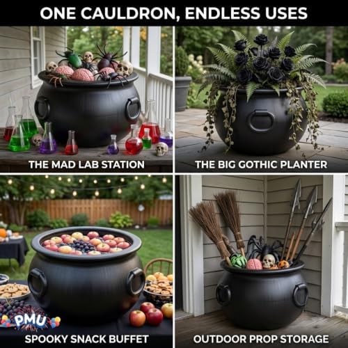 Large Cauldron 18in, Black Witches Cauldron Bowl for Halloween Decor, alternate view 4