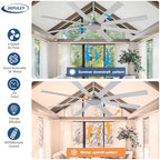 Large Ceiling Fan without Light: 66 Inch Indoor/Outdoor Fan Reversible DC Motor 6 Speed - Dual 8 Blades Big, alternate view 2