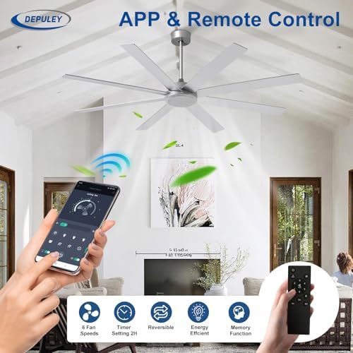 Large Ceiling Fan without Light: 66 Inch Indoor/Outdoor Fan Reversible DC Motor 6 Speed - Dual 8 Blades Big, alternate view 4