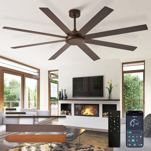 Large Ceiling Fan without Light: 72 Inch Indoor/Outdoor Fan Reversible DC Motor 6 Speed - Dual 8 Blades Big