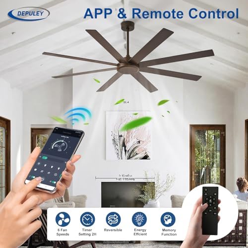 Large Ceiling Fan without Light: 72 Inch Indoor/Outdoor Fan Reversible DC Motor 6 Speed - Dual 8 Blades Big, alternate view 4