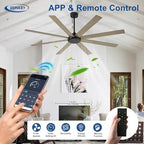 Large Ceiling Fan without Light: 72 Inch Indoor/Outdoor Fan Reversible DC Motor 6 Speed - Dual 8 Blades Big, alternate view 3