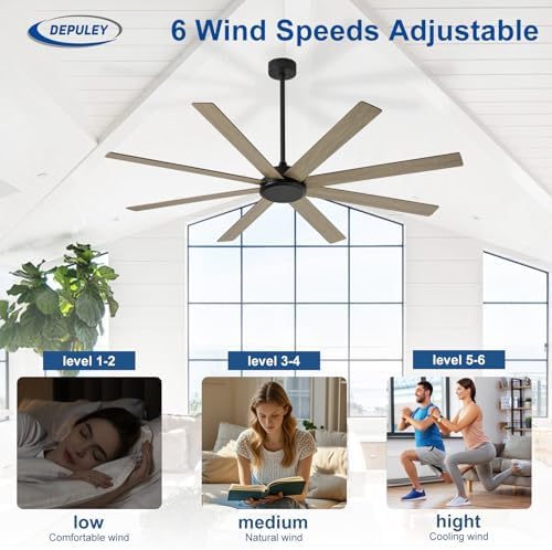 Large Ceiling Fan without Light: 72 Inch Indoor/Outdoor Fan Reversible DC Motor 6 Speed - Dual 8 Blades Big, alternate view 6