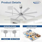 Large Ceiling Fan without Light: 72 Inch Indoor/Outdoor Fan Reversible DC Motor 6 Speed - Dual 8 Blades Big, alternate view 3