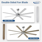 Large Ceiling Fan without Light: 72 Inch Indoor/Outdoor Fan Reversible DC Motor 6 Speed - Dual 8 Blades Big, alternate view 5