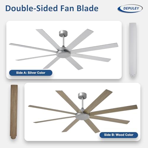 Large Ceiling Fan without Light: 72 Inch Indoor/Outdoor Fan Reversible DC Motor 6 Speed - Dual 8 Blades Big, alternate view 5
