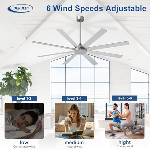 Large Ceiling Fan without Light: 72 Inch Indoor/Outdoor Fan Reversible DC Motor 6 Speed - Dual 8 Blades Big, alternate view 6