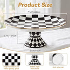 Large Ceramic Pedestal Cake Stand Checkered Platter 15.7 x 5.7 In in Black, Cream, Gold, alternate view 2