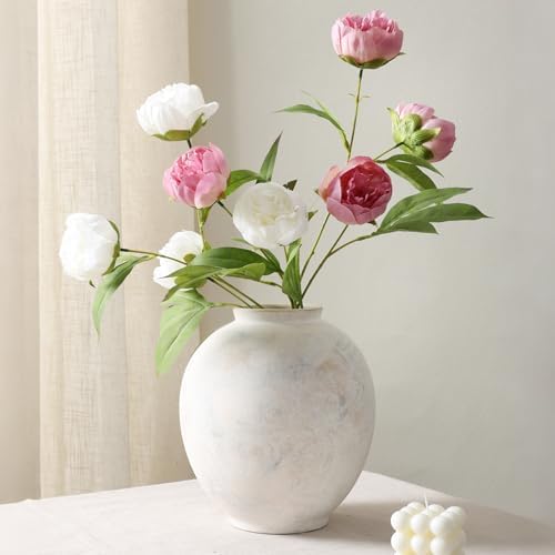 Large Ceramic Vase, 9.8 inch Rustic Farmhouse Flowers Vase for Home Decor, Sandstone Texture Round Pottery Tall, alternate
