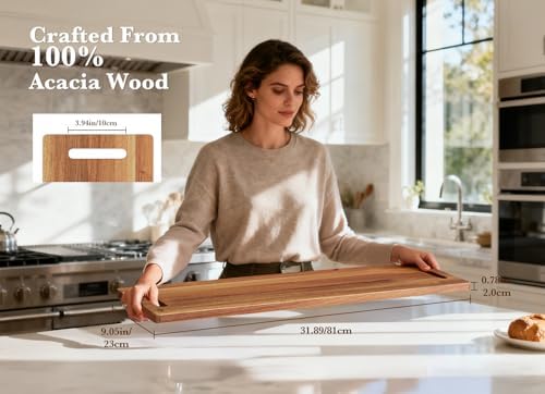 Large Charcuterie Board - Featuring Built-In Side Handles, 32" Acacia Wood Serving Board for Cheese, Meat &, alternate view 3