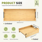 Large Charcuterie Board w/Handles, 32x12in Foldable Cheese Boards in Tan, alternate view 3
