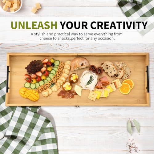 Large Charcuterie Board w/Handles, 32x12in Foldable Cheese Boards in Tan, alternate view 6