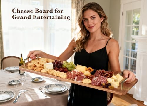 Large Charcuterie Board with Metal Handles - 32" Acacia Wood Serving Board for Cheese, Meat & Appetizers - Extra, alternate