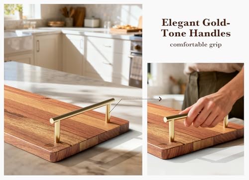 Large Charcuterie Board with Metal Handles - 32" Acacia Wood Serving Board for Cheese, Meat & Appetizers - Extra, alternate