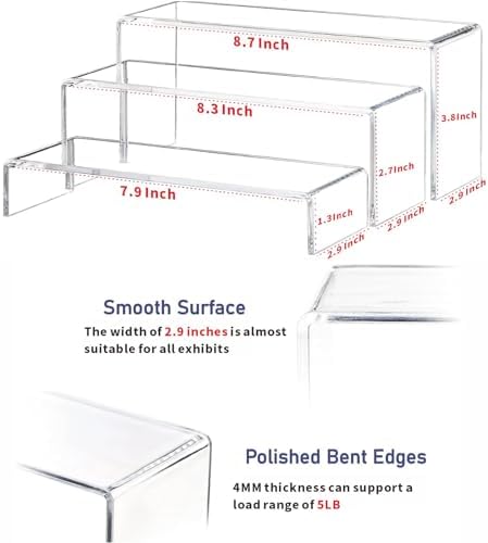 Large Clear Acrylic Risers Display Stands,3 Pcs Rectangular Display Risers for Funko Pop, Figures, Food, alternate view 3