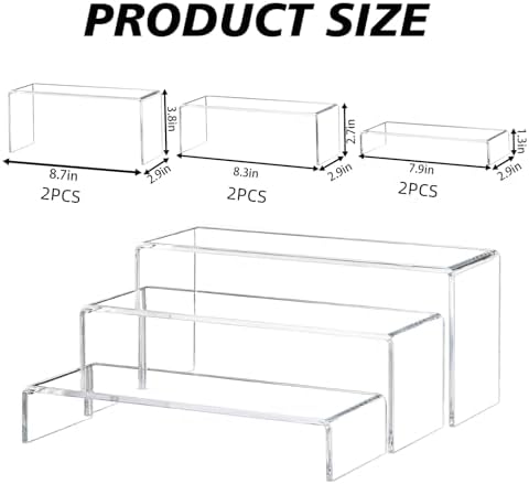 Large Clear Acrylic Risers Display Stands,6 Pcs Rectangular Display Risers for Funko Pop, Figures, Food, alternate view 3