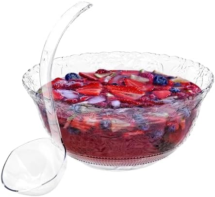 Large Clear Plastic Punch Bowl Set with Ladle, 8 Quart Serving Bowl for Parties, Clear Plastic 5 oz Serving