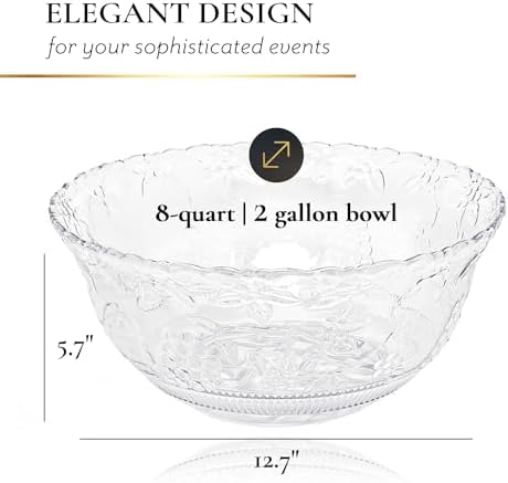Large Clear Plastic Punch Bowl Set with Ladle, 8 Quart Serving Bowl for Parties, Clear Plastic 5 oz Serving, alternate view 3