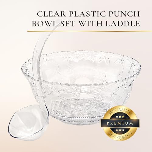 Large Clear Plastic Punch Bowl Set with Ladle, 8 Quart Serving Bowl for Parties, Clear Plastic 5 oz Serving, alternate view 4