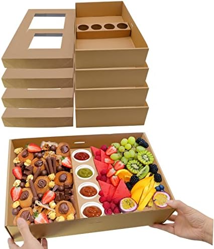 Large Disposable Charcuterie Boxes w/Lids Heavy Duty 10PK, Cardboard Picnic Pastry Boxes w/Wax Paper for 5-8