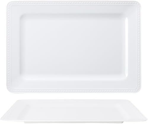 Large Dots Melamine Serving Tray,16"x11" Serving platters for Serving Food in Extra-Large in White - Set of 2