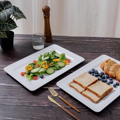 Large Dots Melamine Serving Tray,16"x11" Serving platters for Serving Food in Extra-Large in White - Set of 2, alternate view