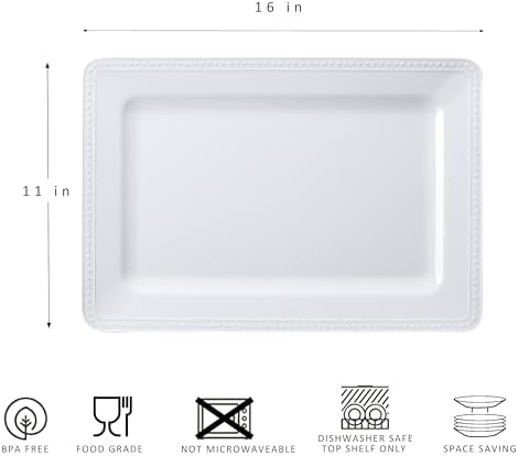 Large Dots Melamine Serving Tray,16"x11" Serving platters for Serving Food in Extra-Large in White - Set of 2, alternate view