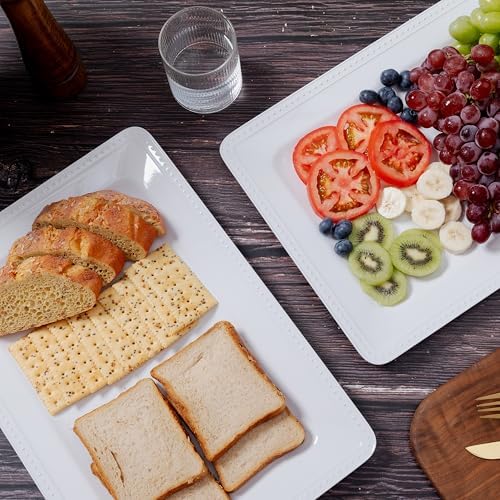 Large Dots Melamine Serving Tray,16"x11" Serving platters for Serving Food in Extra-Large in White - Set of 2, alternate view