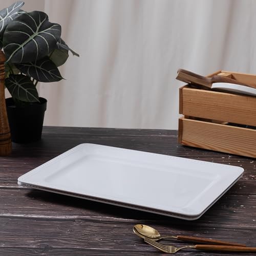 Large Dots Melamine Serving Tray,16"x11" Serving platters for Serving Food in Extra-Large in White - Set of 2, alternate view